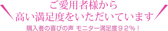 ご愛用者様から 高い満足度をいただいています 購入者の喜びの声 モニター満足度92％！